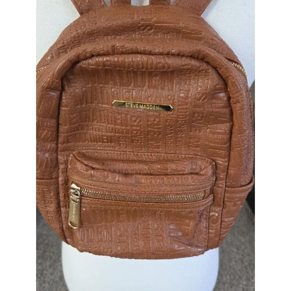 Steve Madden Brown Mini Backpack with Embossed Logo